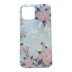 Husa Cover Silicon Fashion pentru iPhone 12/12 Pro Bulk Transparent Flori Roz