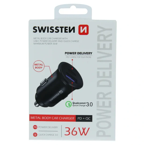 Adaptor Swissten  cu port USB-C + Quick Charge 3.0 36W Metal 