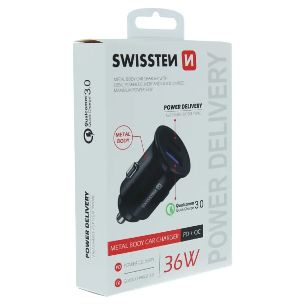 Adaptor Swissten  cu port USB-C + Quick Charge 3.0 36W Metal 