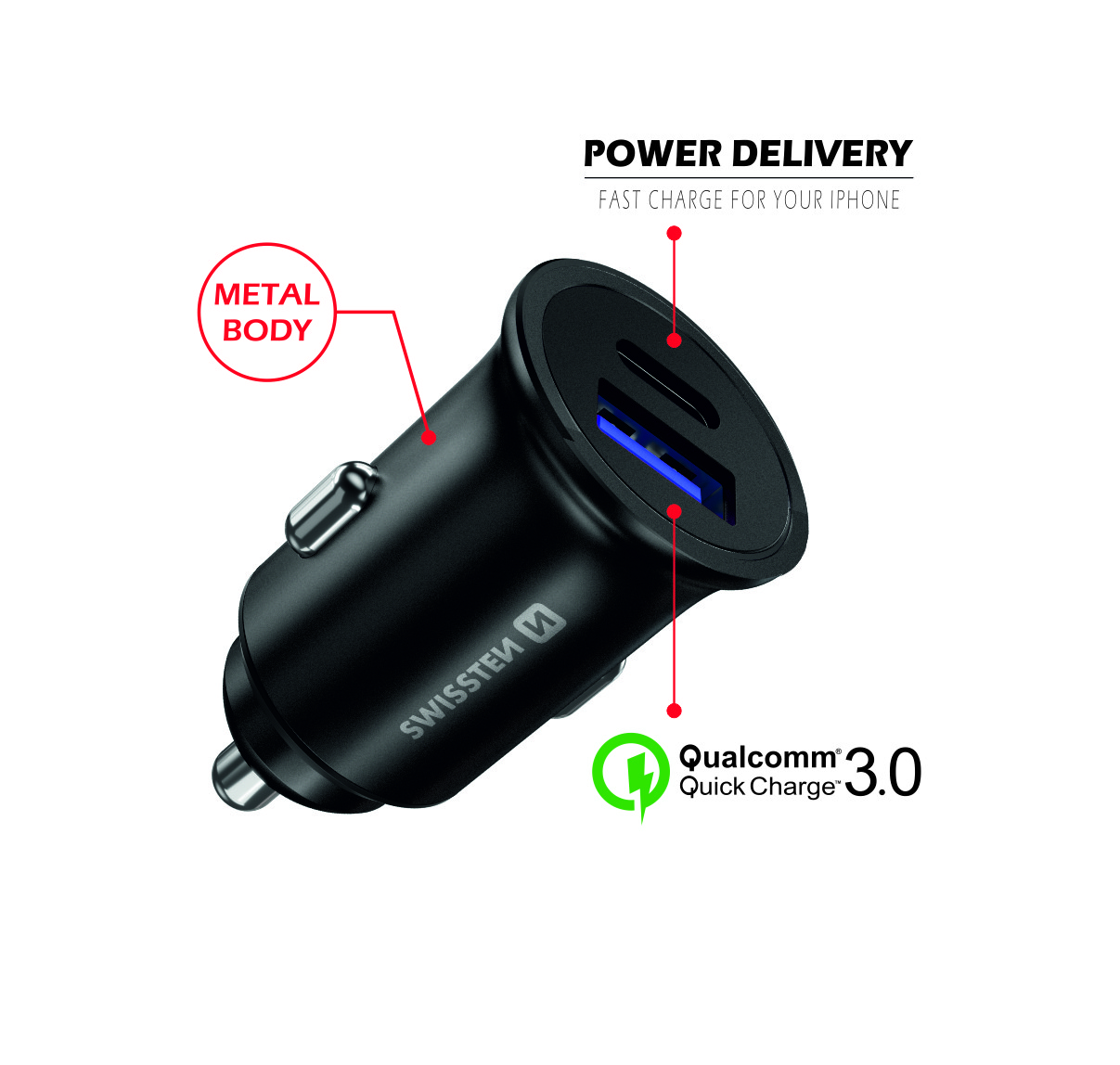Adaptor Swissten  cu port USB-C + Quick Charge 3.0 36W Metal  thumb
