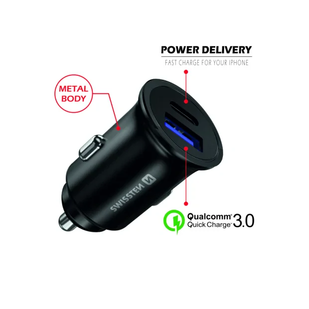 Adaptor Swissten  cu port USB-C + Quick Charge 3.0 36W Metal 