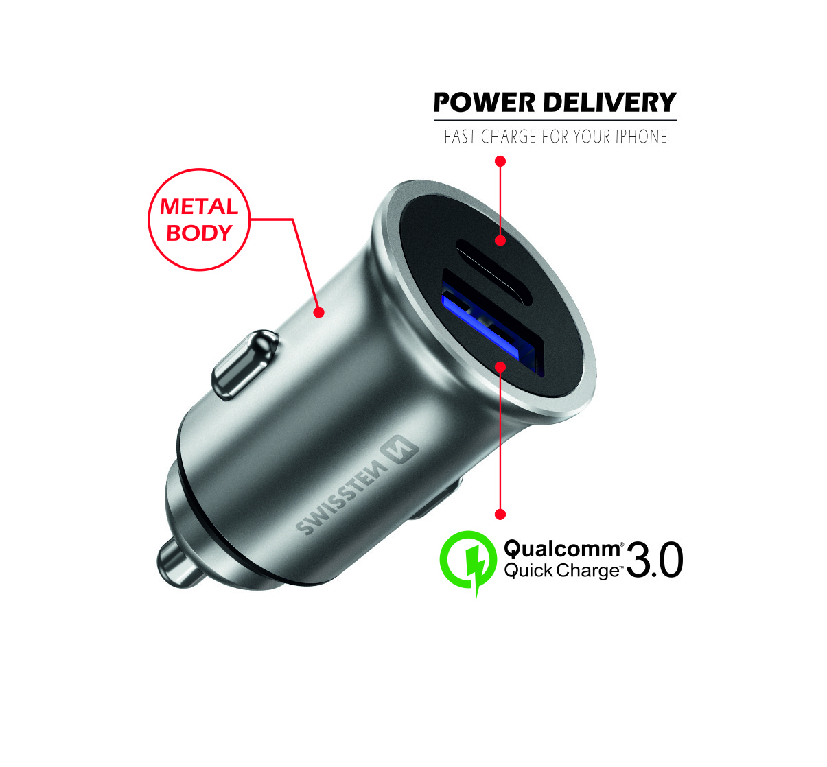 Adaptor Swissten  cu port USB-C + Quick Charge 3.0 36W Metal  thumb