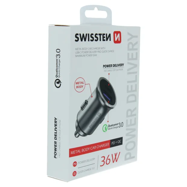Adaptor Swissten  cu port USB-C + Quick Charge 3.0 36W Metal 