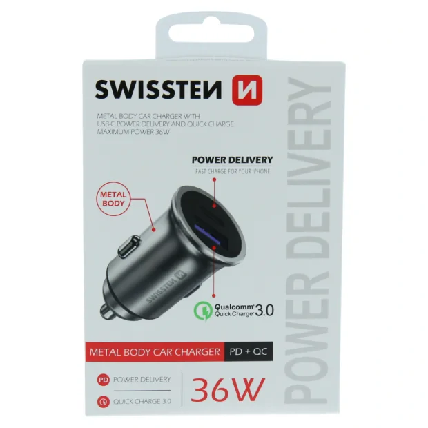 Adaptor Swissten  cu port USB-C + Quick Charge 3.0 36W Metal 