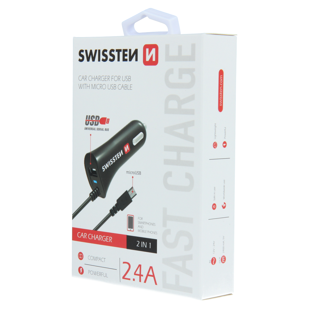 Swissten  Incarcator Auto Micro USB si USB 2.4A Power thumb