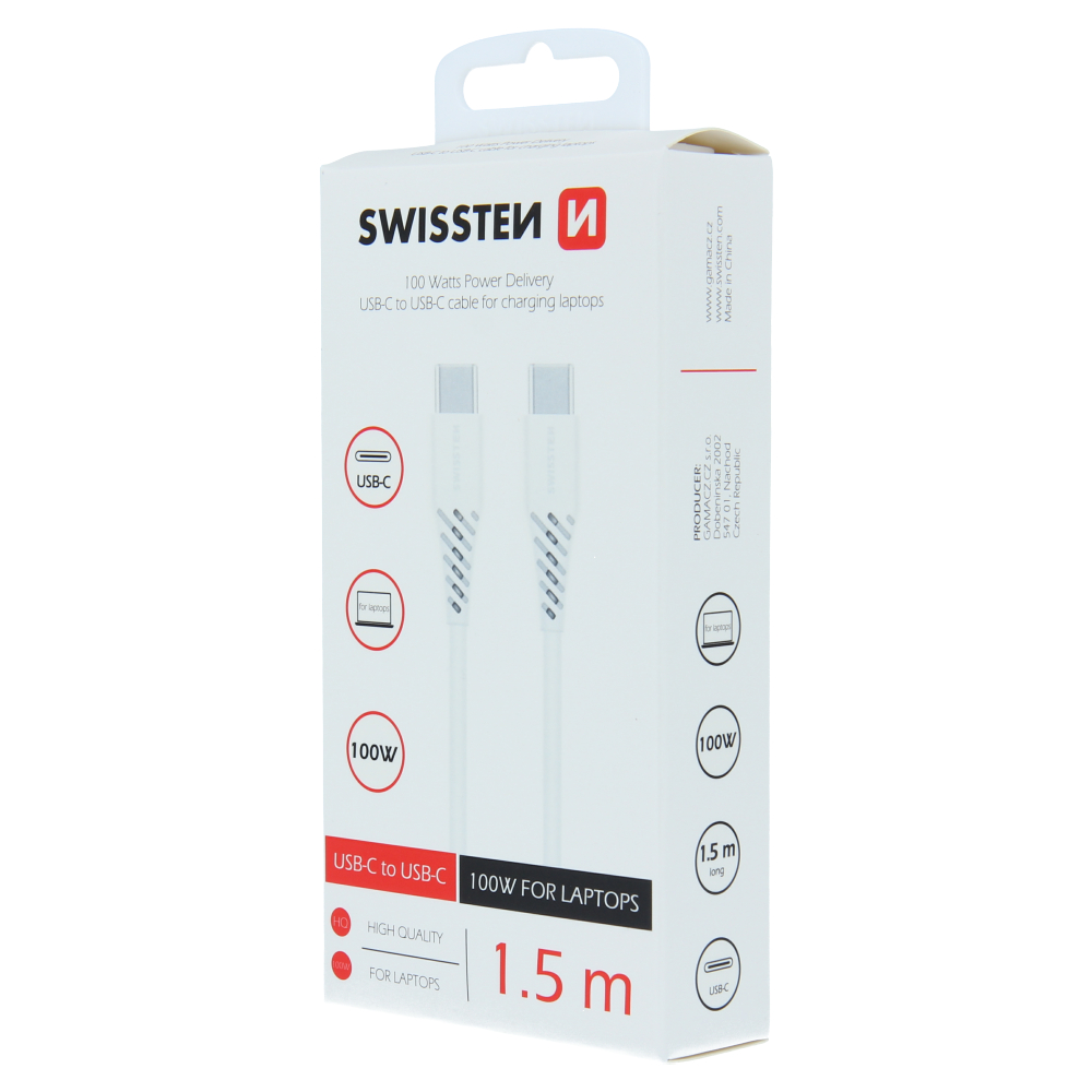 Cablu de date Swissten TPE USB-C/USB-C Putere 5A (100W) 1,5 m Alb thumb
