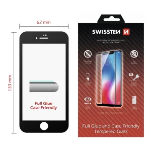 Swissten Glass Full Glue, cadru de culoare, Case friendly Apple iPhone  SE 2020/SE 2022 Negru