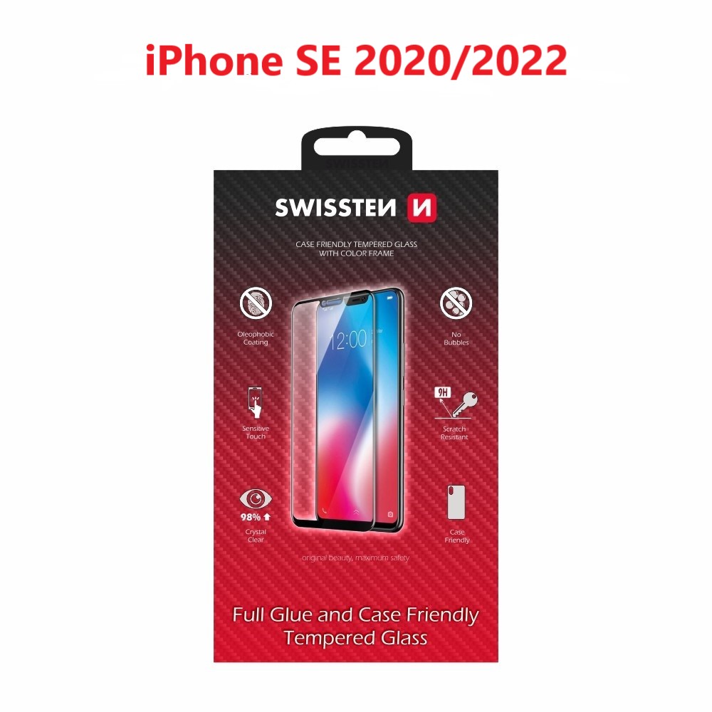 Swissten Glass Full Glue, cadru de culoare, Case friendly Apple iPhone  SE 2020/SE 2022 Negru thumb