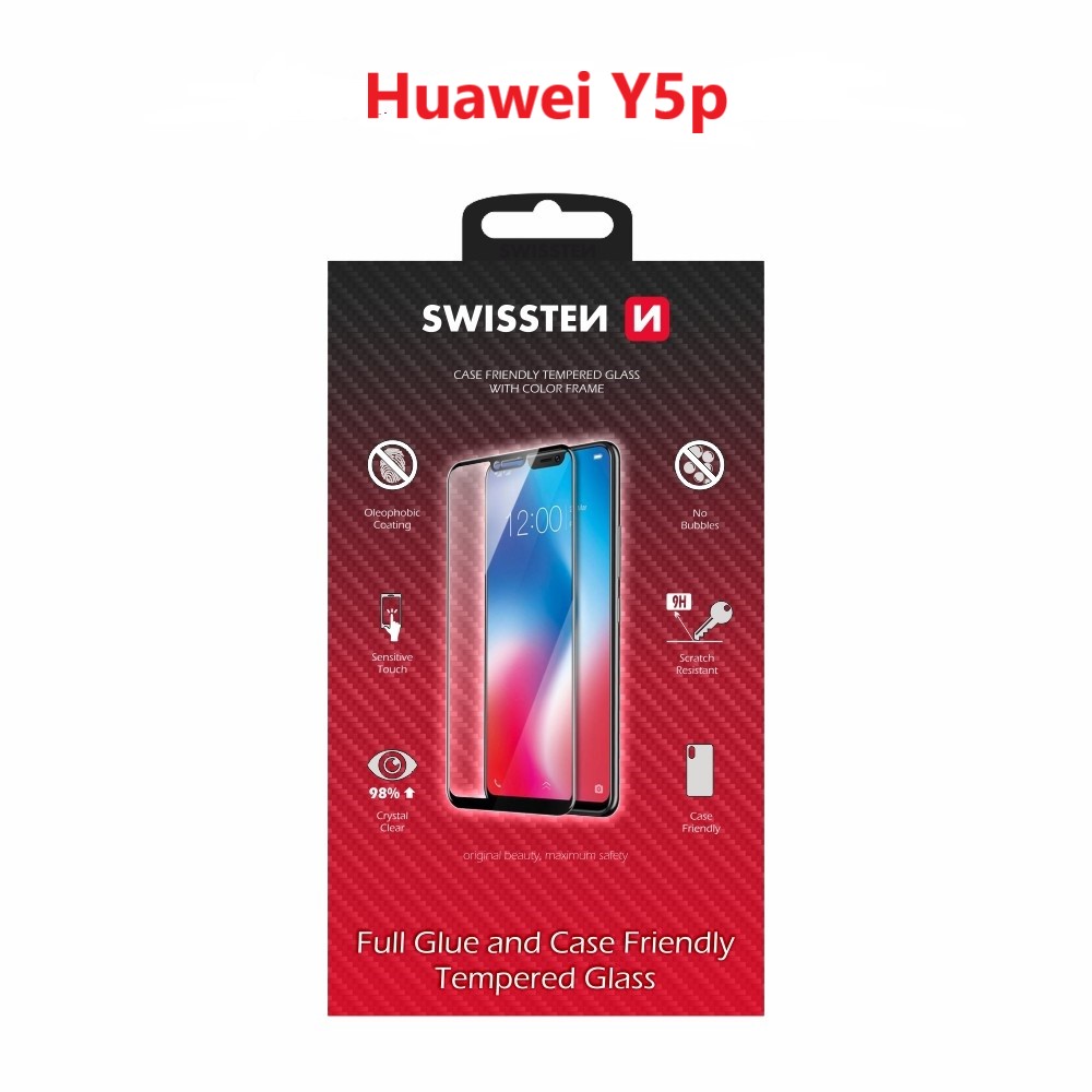 Swissten Glass Full Glue, cadru de culoare, Case friendly Huawei y5p Negru thumb