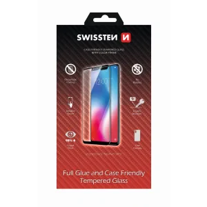 Swissten Glass Full Glue, cadru de culoare, Case friendly Huawei y5p Negru