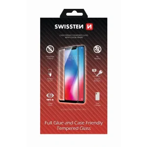 Swissten Glass Full Glue, cadru de culoare, Case friendly huawei y6p Negru