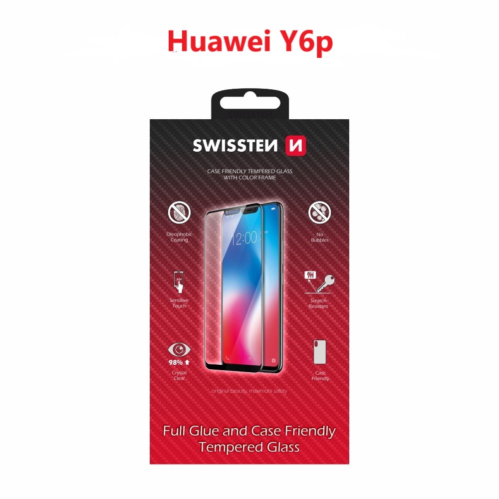 Swissten Glass Full Glue, cadru de culoare, Case friendly huawei y6p Negru thumb