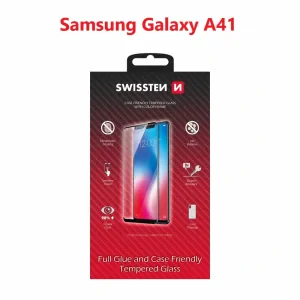  Swissten Glass Full Glue, cadru de culoare, Case friendly Samsung A415 Galaxy A41 Negru