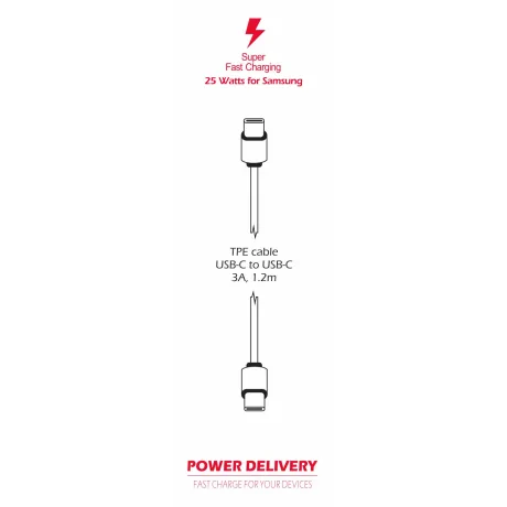 Adaptor Swissten Travel Super Charging 25W + Cablu de date USB-C/USB-C 1,2 m Alb