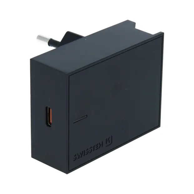 Adaptor Swissten Travel  Super Charging 25W + USB-C/USB-C 1,2 m Cablu de date Negru