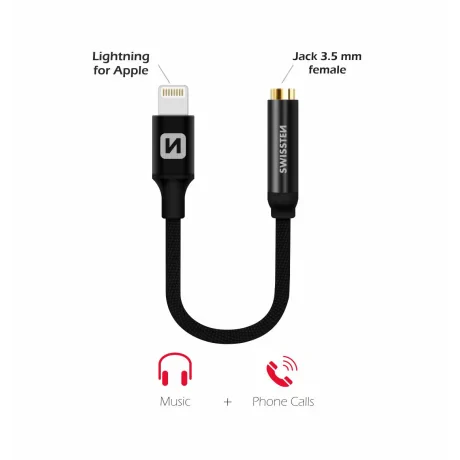 Adaptor audio Swissten textil Lightning /Jack (mama) 0,15 m Negru