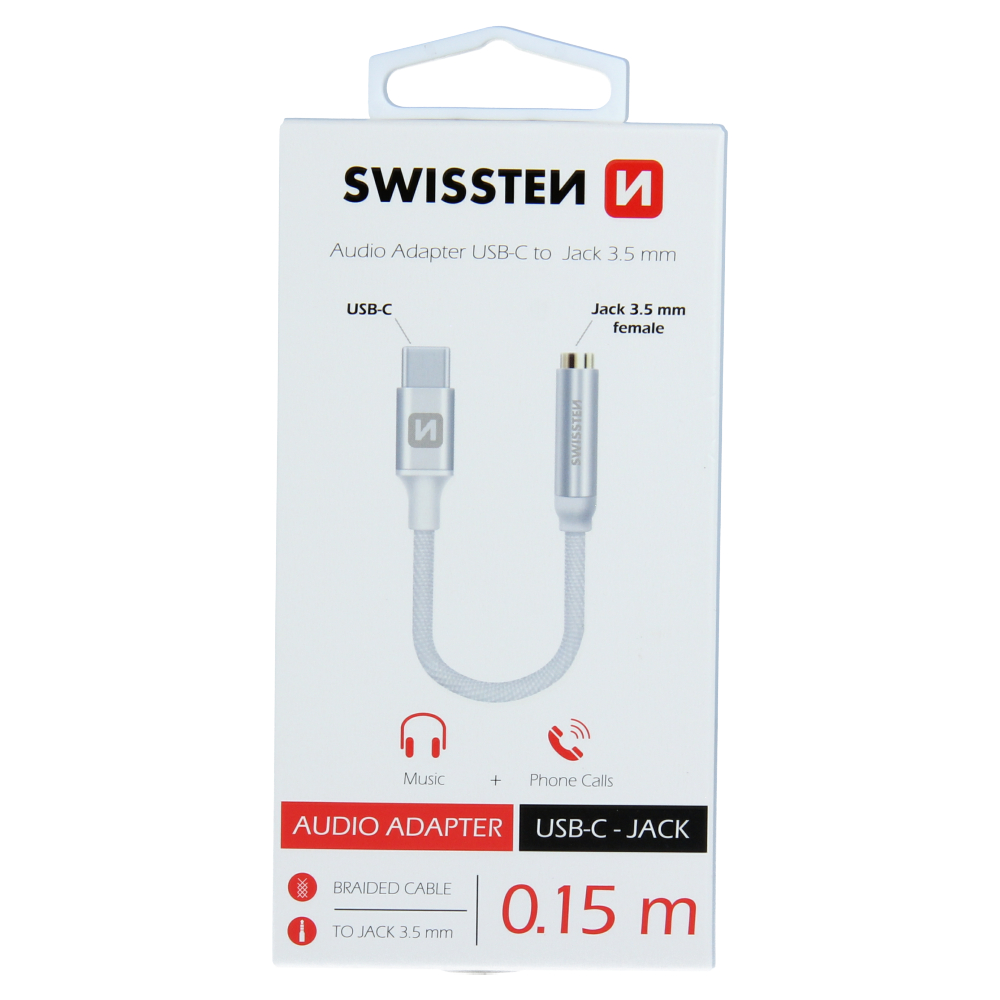 Adaptor audio Swissten textil USB-C/Jack (mama) 0,15 m Argintiu thumb