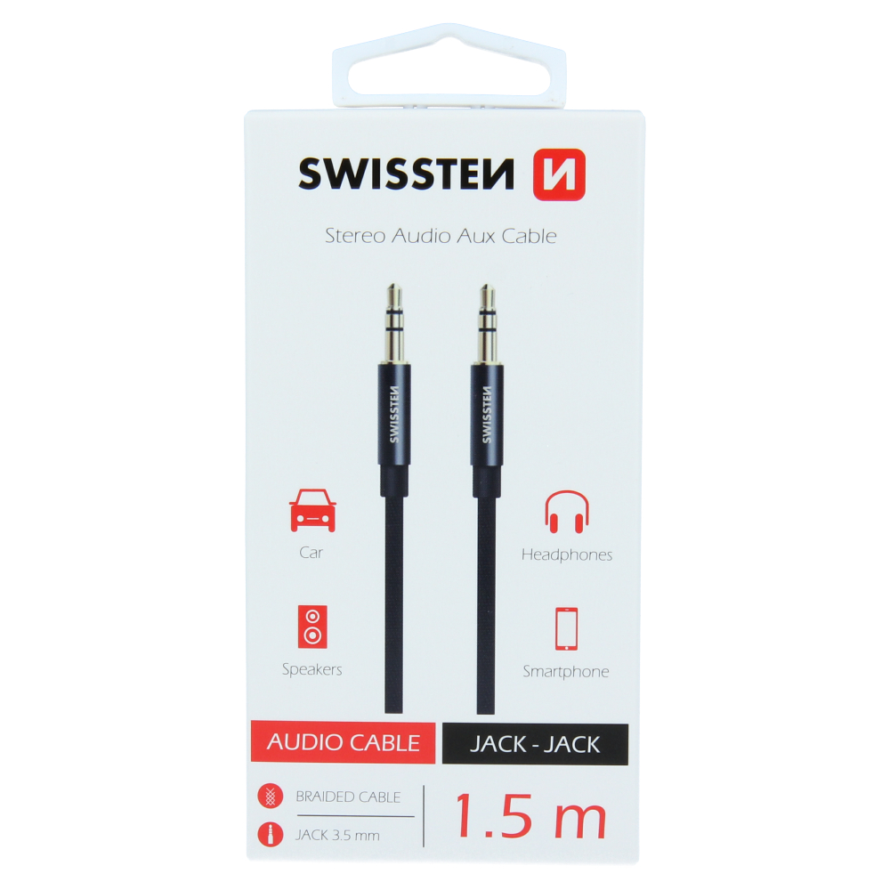 Audio Cable Swissten Jack textil - Jack 1,5 m Negru thumb