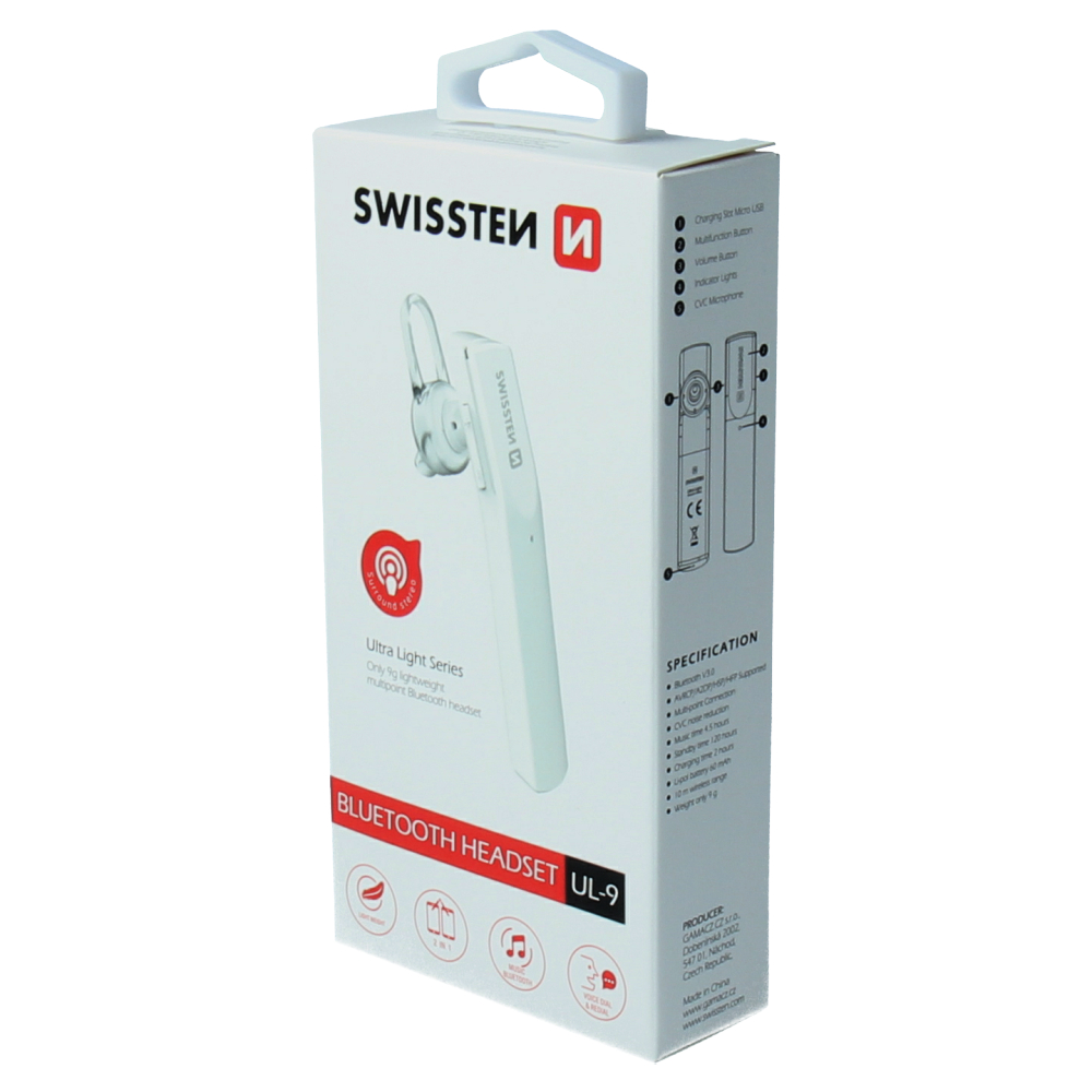 Casti Bluetooth Swissten Ultra Light Ul-9 Alb thumb