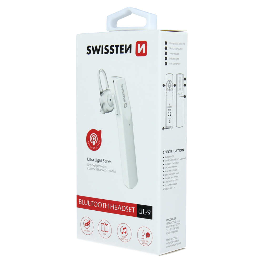 Casti Bluetooth Swissten Ultra Light Ul-9 Alb thumb