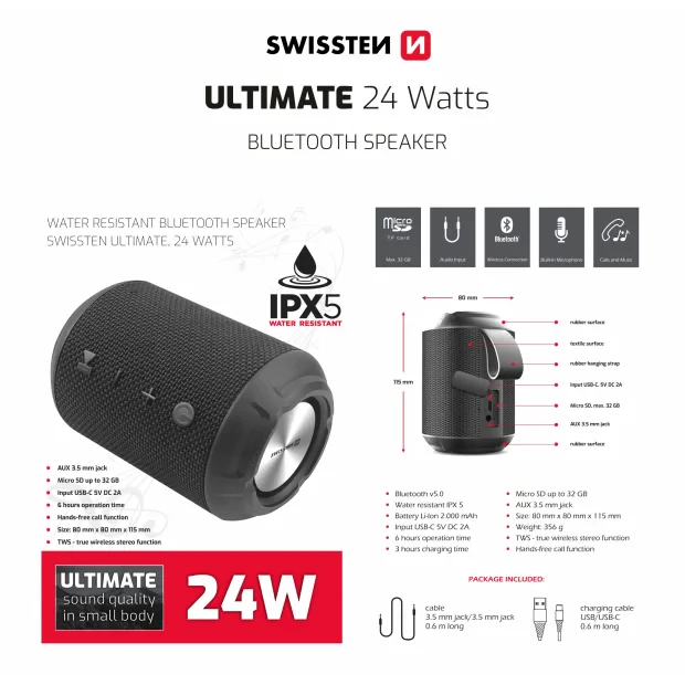 Difuzor Bluetooth Swissten Ultimate 24W Negru