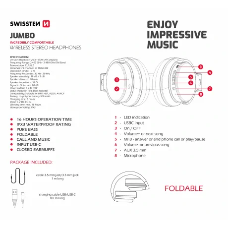 Bluetooth Casti Stereo Swissten Jumbo elegant