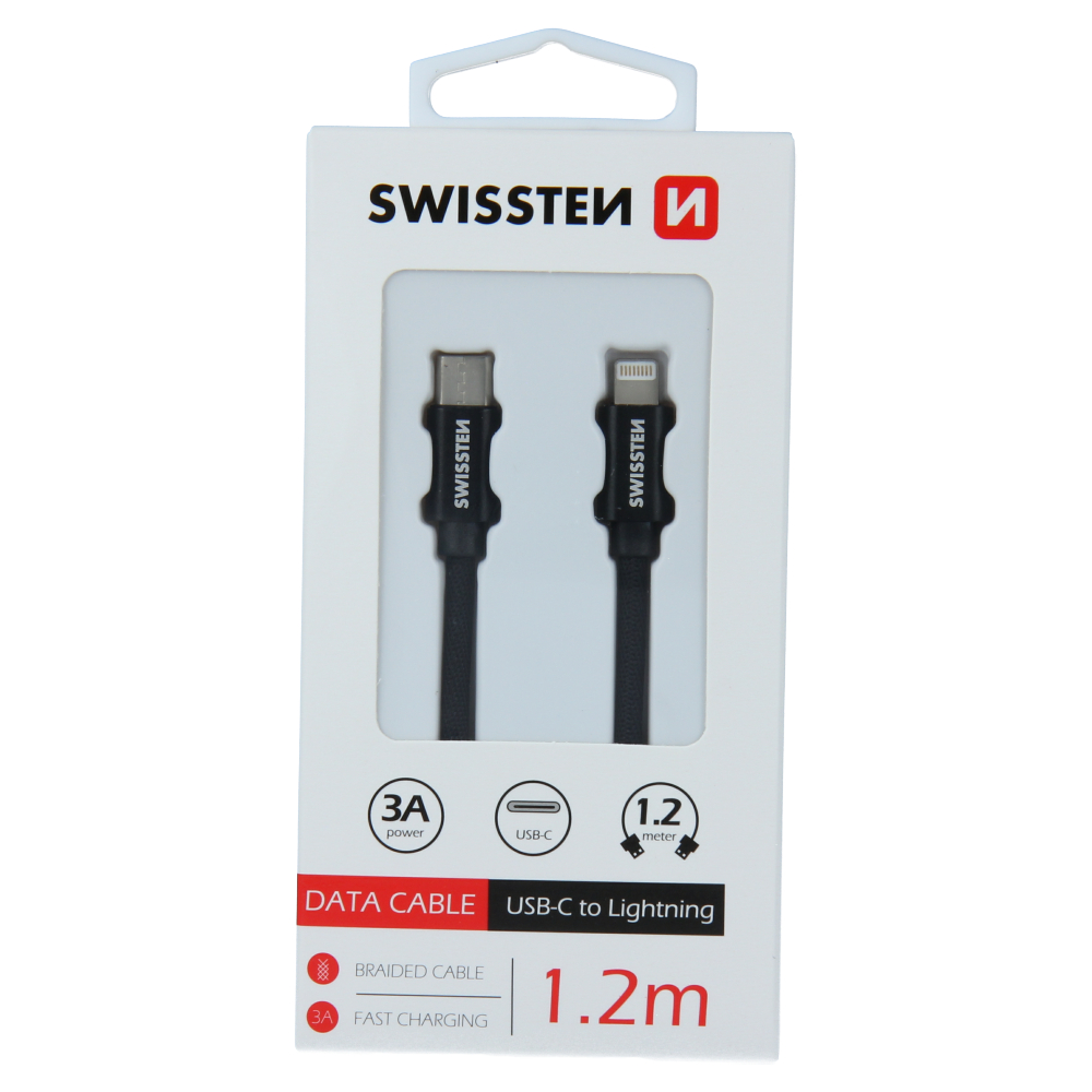 Cablu de date Swissten textil USB-C / Lightning 1,2 m Negru thumb