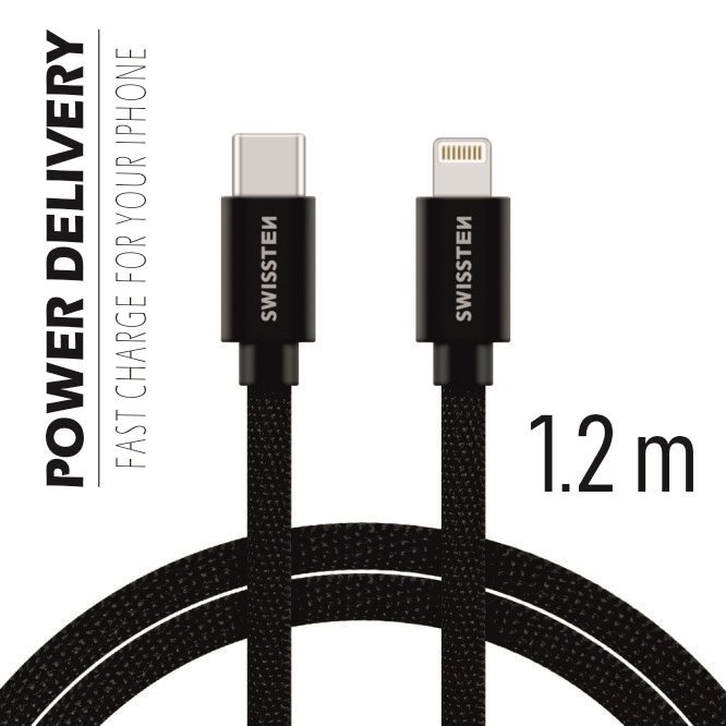 Cablu de date Swissten textil USB-C / Lightning 1,2 m Negru thumb