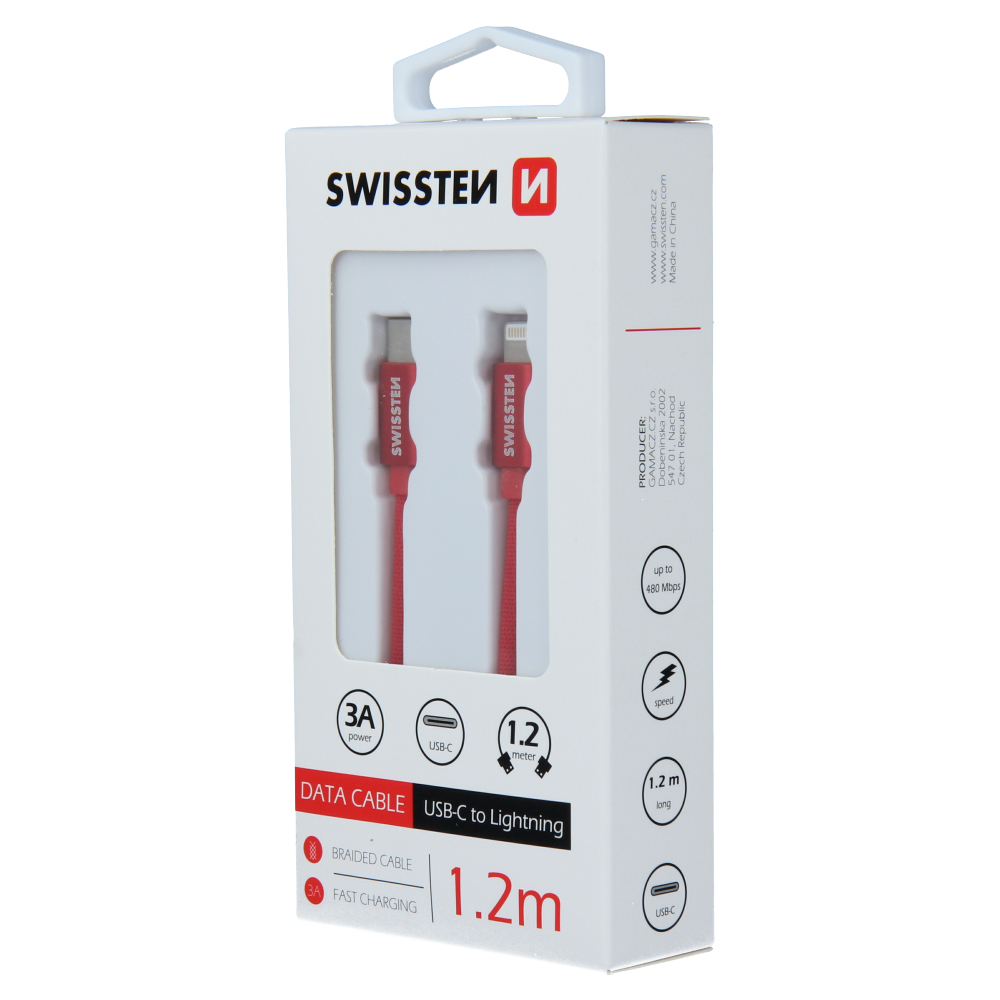 Cablu de date Swissten textil USB-C / Lightning 1,2 m Rosu thumb
