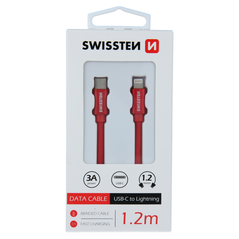 Cablu de date Swissten textil USB-C / Lightning 1,2 m Rosu thumb