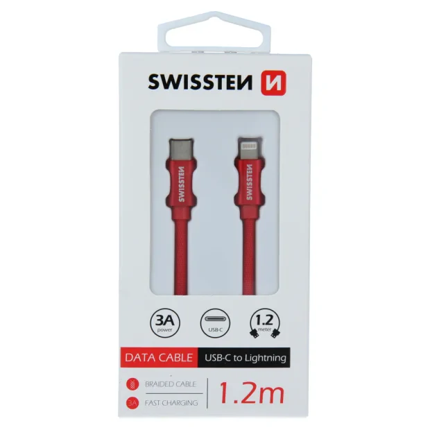 Cablu de date Swissten textil USB-C / Lightning 1,2 m Rosu