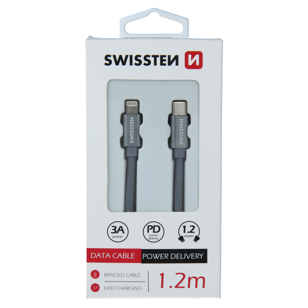 Cablu de date Swissten textil USB-C / Lightning 1,2 m gri thumb
