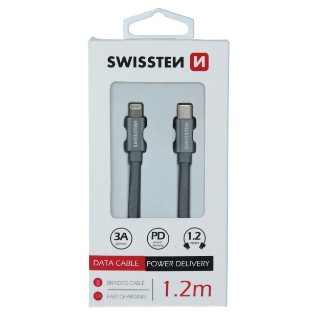 Cablu de date Swissten textil USB-C / Lightning 1,2 m gri