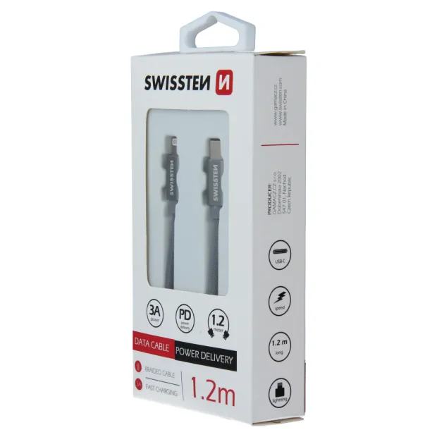 Cablu de date Swissten textil USB-C / Lightning 1,2 m gri