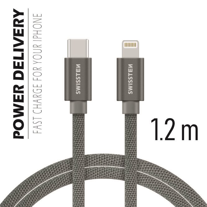 Cablu de date Swissten textil USB-C / Lightning 1,2 m gri thumb