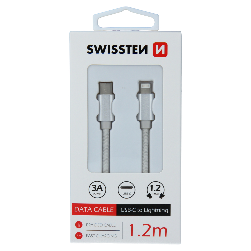 Cablu de date Swissten textil USB-C / Lightning 1,2 m Argintiu thumb