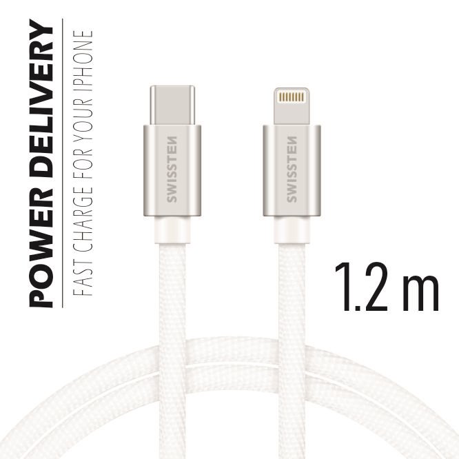 Cablu de date Swissten textil USB-C / Lightning 1,2 m Argintiu thumb