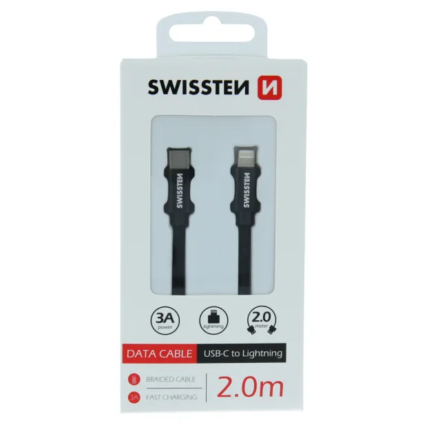 Cablu de date Swissten textil USB-C / Lightning 2,0 m Negru