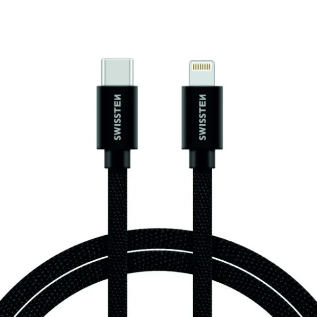 Cablu de date Swissten textil USB-C / Lightning 2,0 m Negru