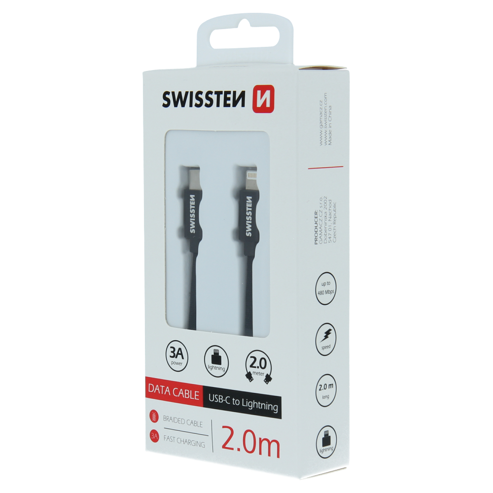 Cablu de date Swissten textil USB-C / Lightning 2,0 m Negru thumb