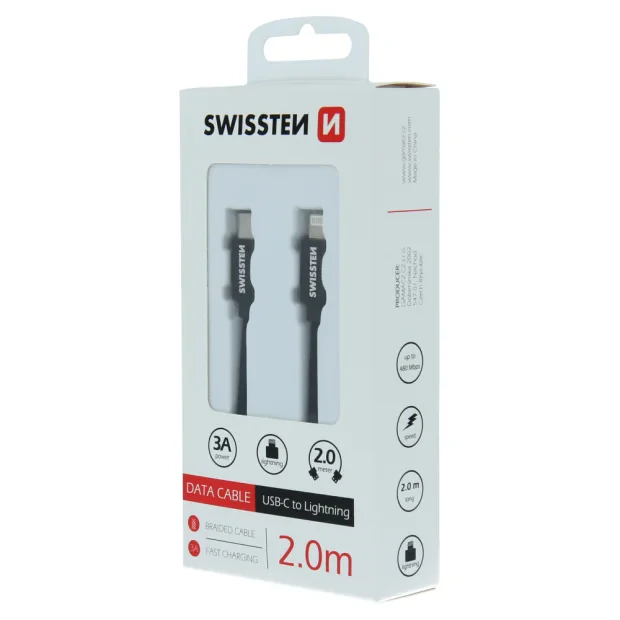 Cablu de date Swissten textil USB-C / Lightning 2,0 m Negru