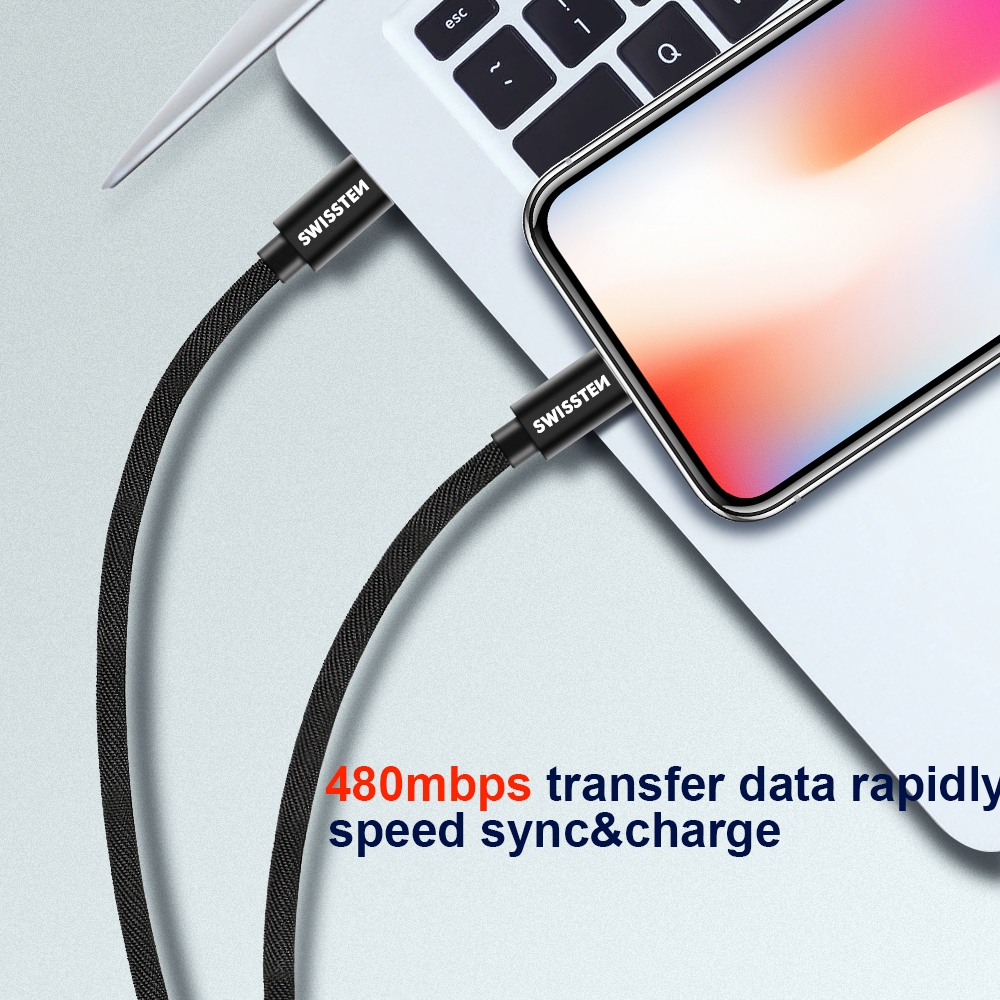 Cablu de date Swissten textil USB-C / Lightning 2,0 m Argintiu thumb