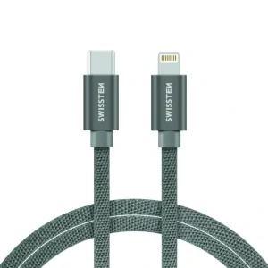 Cablu de date Swissten textil USB-C / Lightning 2,0 m Argintiu