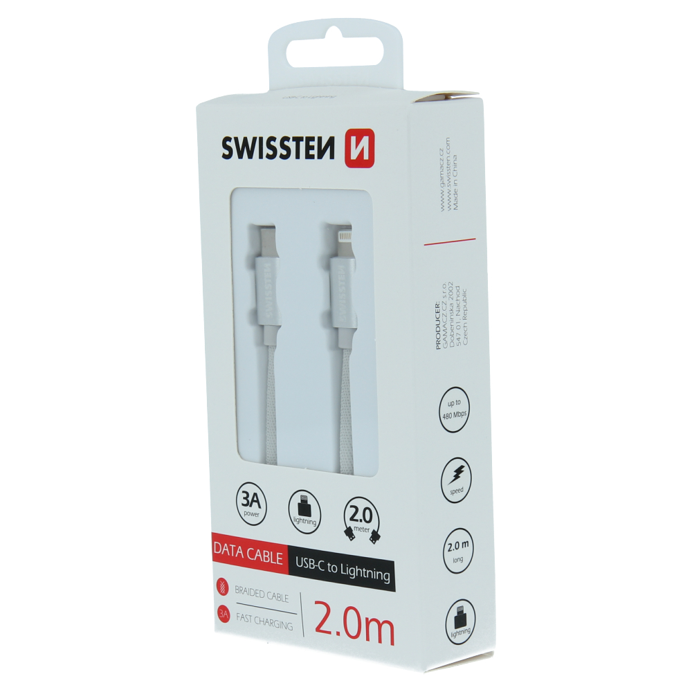 Cablu de date Swissten textil USB-C / Lightning 2,0 m Argintiu thumb