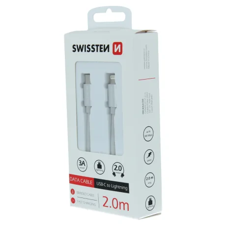 Cablu de date Swissten textil USB-C / Lightning 2,0 m Argintiu