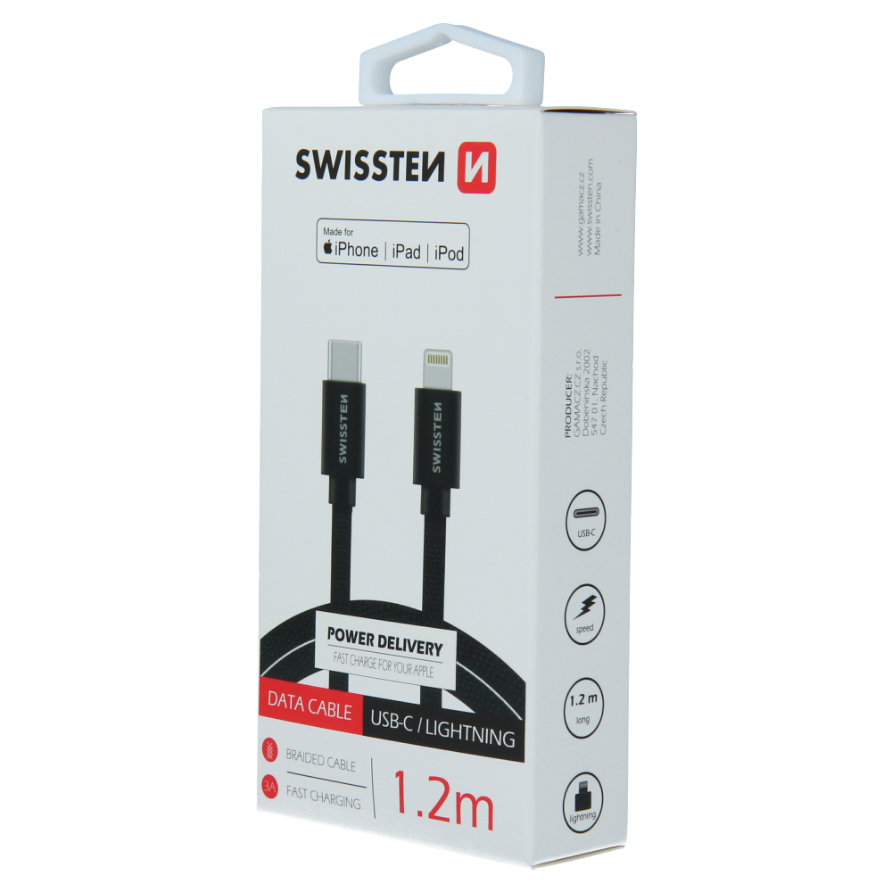 Cablu de date Swissten textil USB-C / Lightning MFI 1,2 m Negru thumb