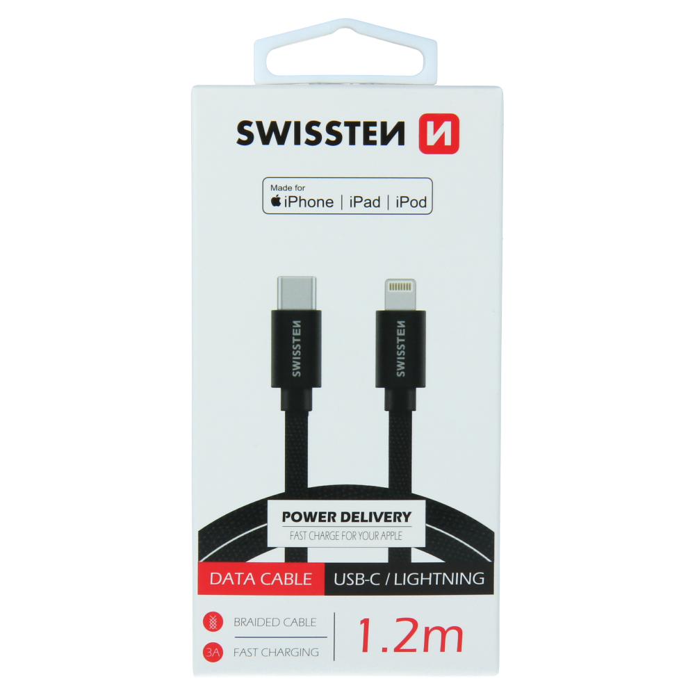 Cablu de date Swissten textil USB-C / Lightning MFI 1,2 m Negru thumb