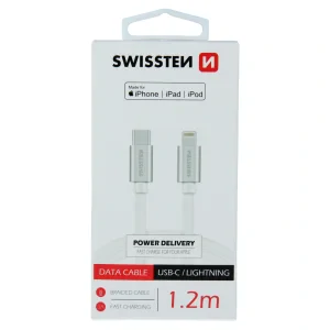 Cablu de date Swissten textil USB-C / Lightning MFI 1,2 m Argintiu