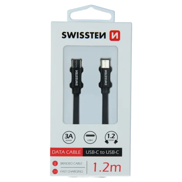 Cablu de date Swissten textil USB-C / USB-C 1,2 m Negru