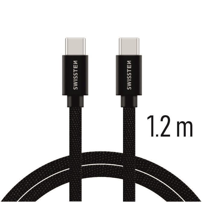 Cablu de date Swissten textil USB-C / USB-C 1,2 m Negru thumb